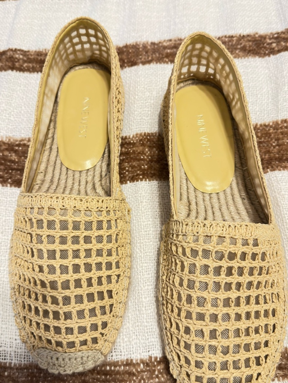 Nine West Beige Crochet Woven Slip-On Flats